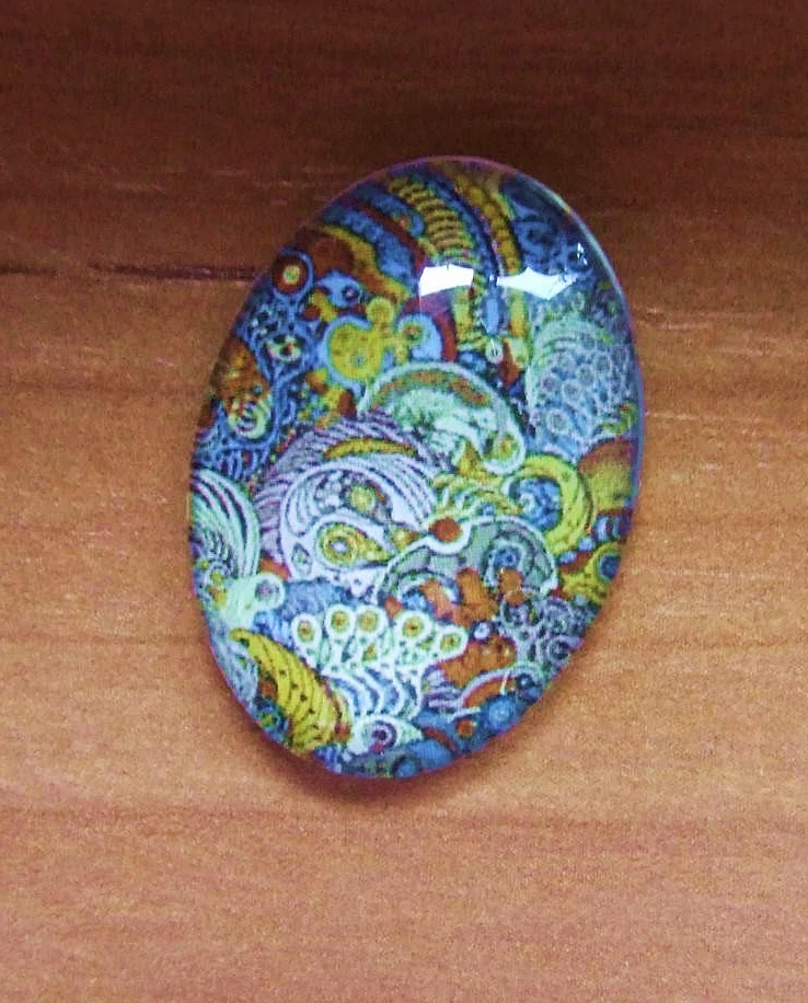 Színes mandala mintás üveglencse, kaboson, 25x18 mm