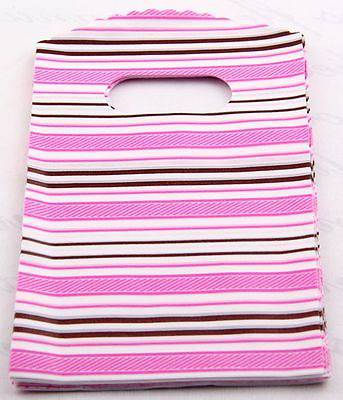 Rózsaszín csíkos mintás műanyag kis tasak, táska, 14,5x9 cm