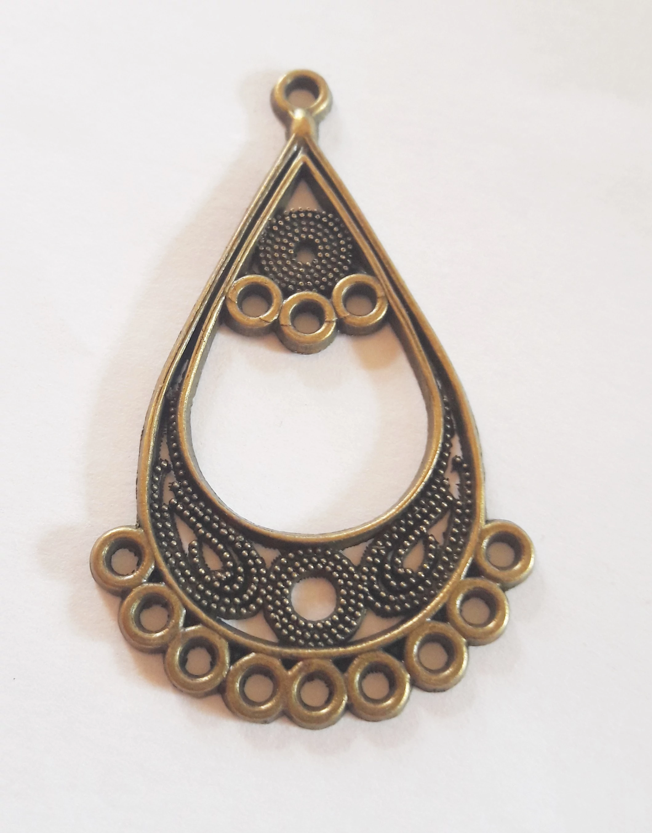 Csepp összekötő, medálalap, fülbevalóalap, antik bronz színű, 44x26 mm