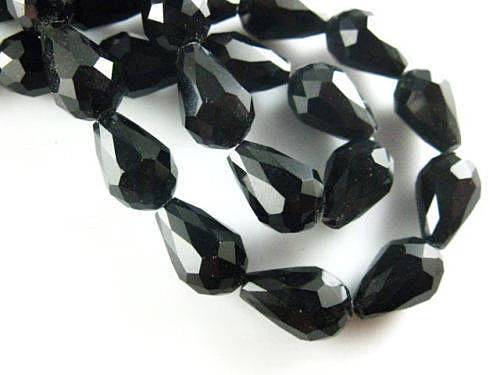 Fekete csiszolt csepp üveg gyöngy, 16x10 mm