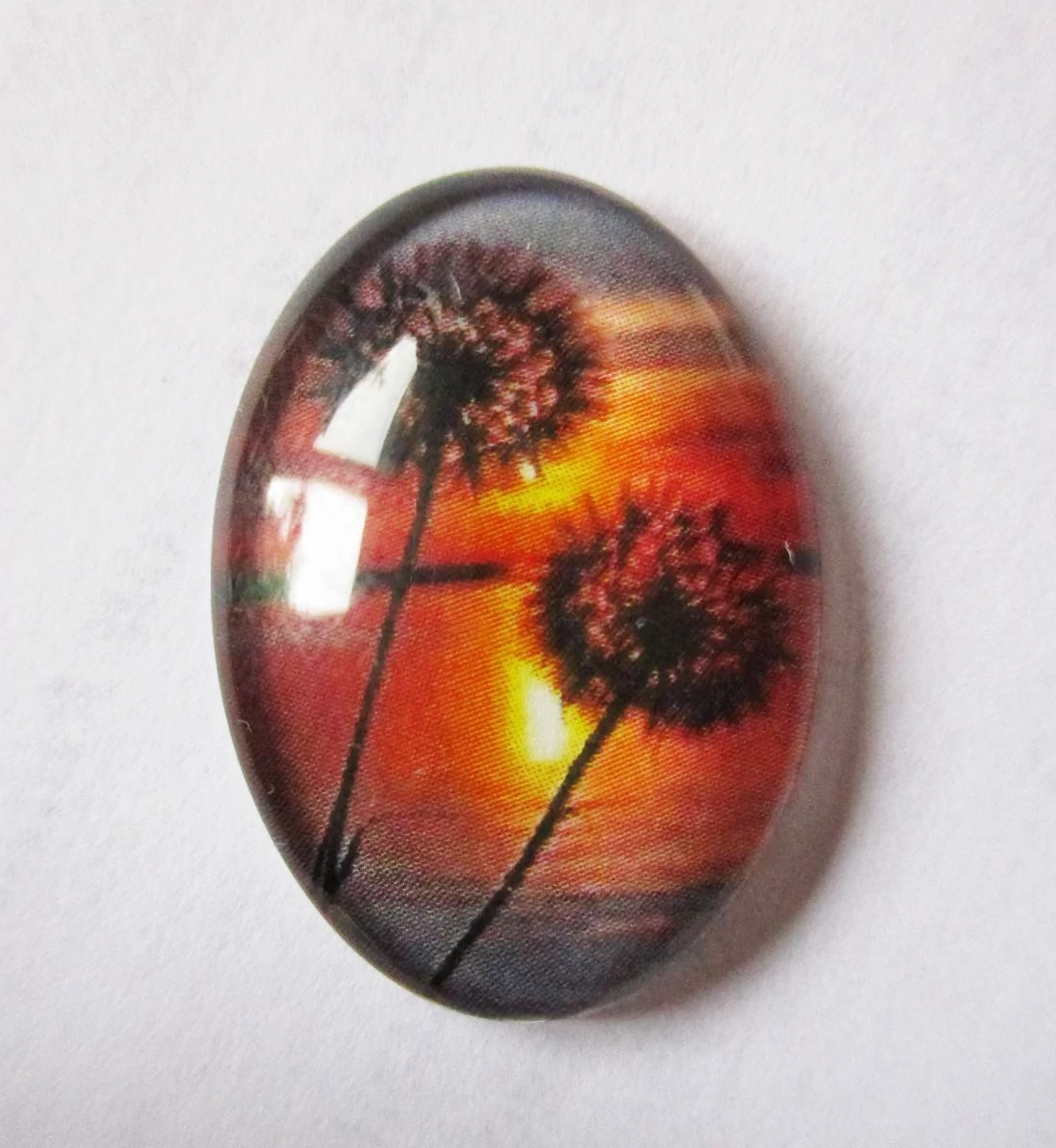 Pitypang, naplemente mintás üveglencse, kaboson, 25x18 mm