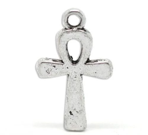 Ankh kereszt fityegő, medál, antik ezüst színű, 22x14 mm