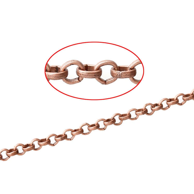 Lánc, kerek szemű, vörösréz színű, 3 mm szemméret, 50 cm