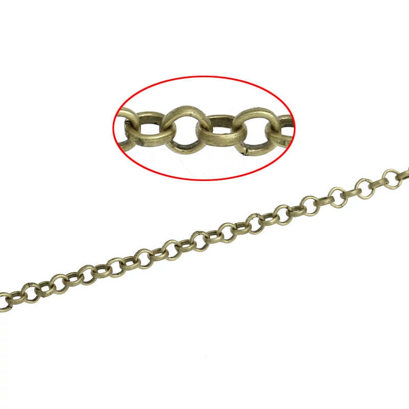 Lánc, kerek szemű, antik bronz színű, 2,5 mm szemméret, 50 cm