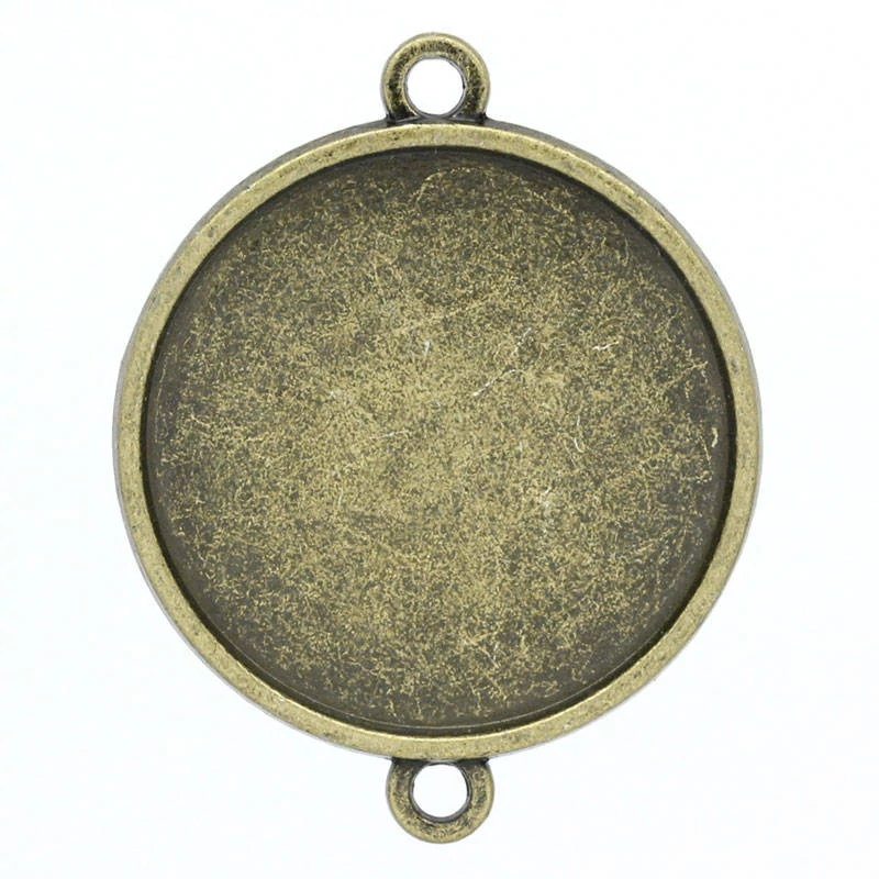 Kerek medálalap, összekötő, antik bronz színű, 35x28 mm, 25 mm-es lencséhez