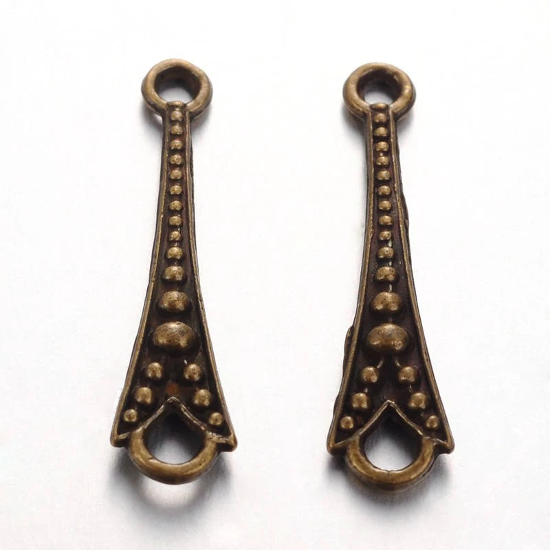 Hosszúkás összekötő, medálalap, fülbevalóalap, antik bronz színű, 26x7 mm