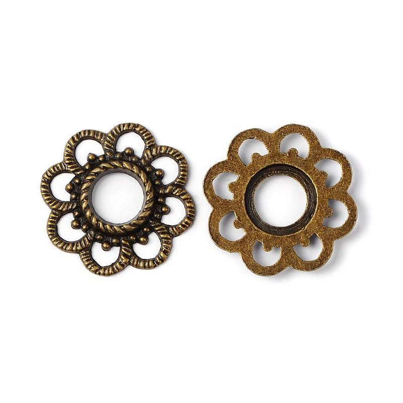 Virág fityegő, összekötő, medál, medálalap, antik bronz színű, 25 mm