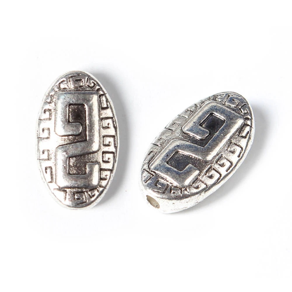 Görög mintás ovális köztes, antik ezüst színű, 15x9 mm