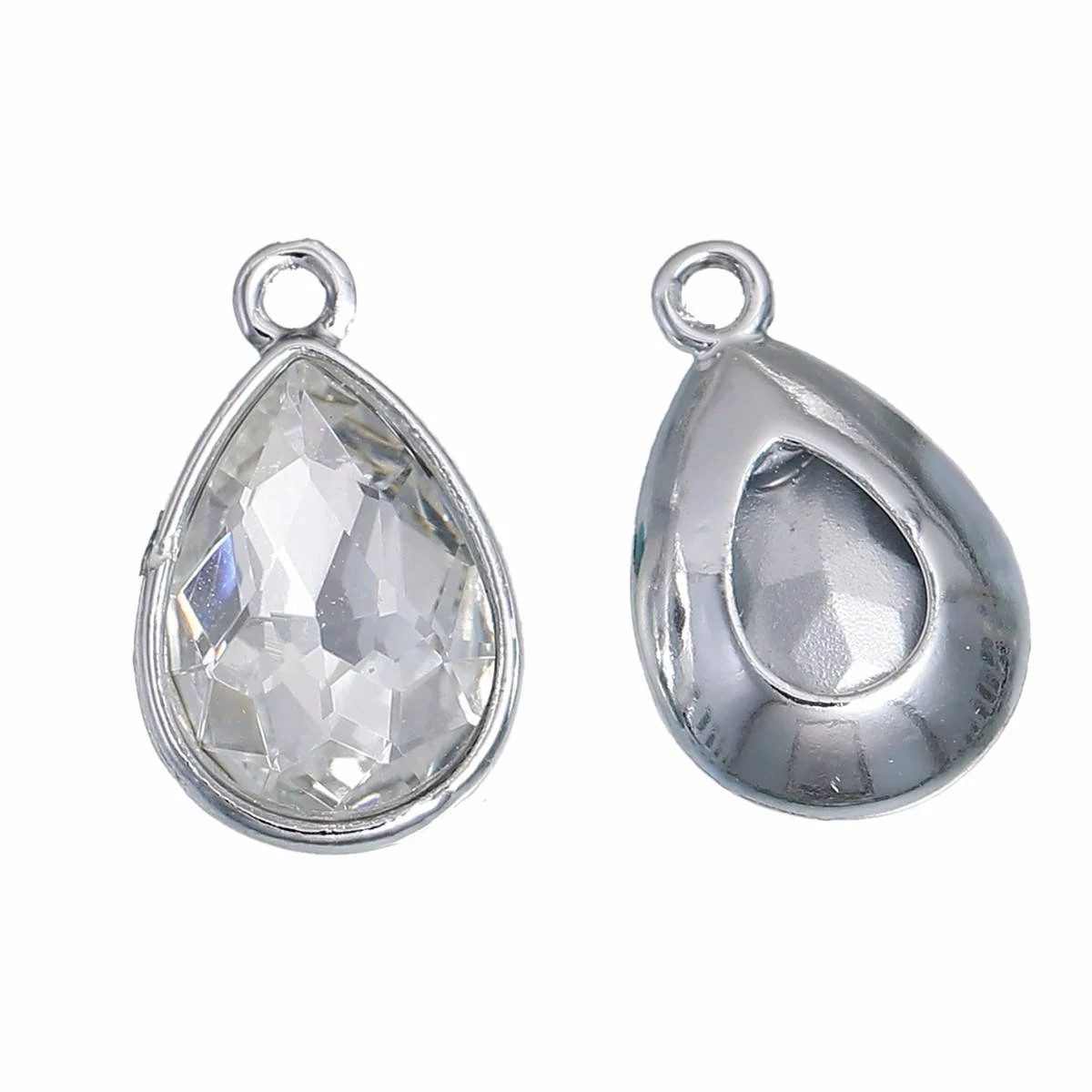 Kristály üveg strasszköves csepp fityegő, medál, antik ezüst színű, 19x12 mm
