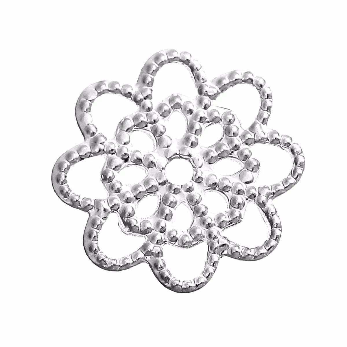 Áttört virág fityegő, összekötő, fülbevalóalap, medálalap, medál, ezüst színű, 14 mm