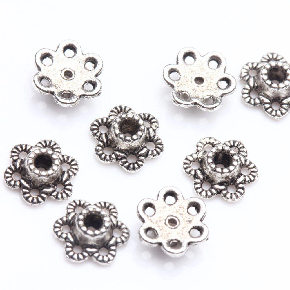 Virág gyöngykupak, antik ezüst színű, 6 mm