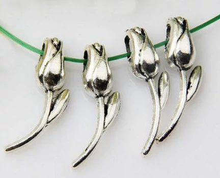 Virág, tulipán, rózsa fityegő, medál, antik ezüst színű, 23x7 mm