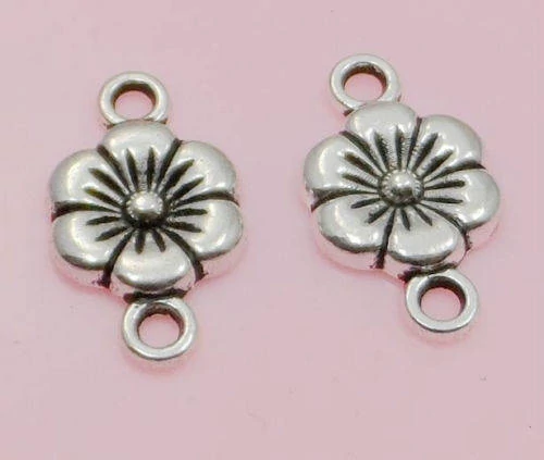 Virág összekötő, medál, fityegő, antik ezüst színű, 18x10 mm
