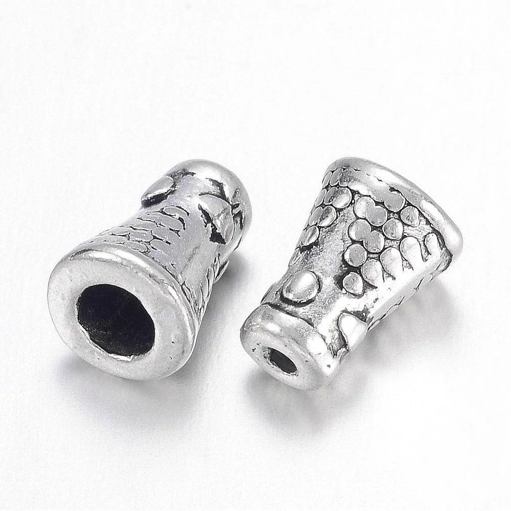 Kis, mintás kúp gyöngykupak, végzáró, antik ezüst színű, 7x6 mm