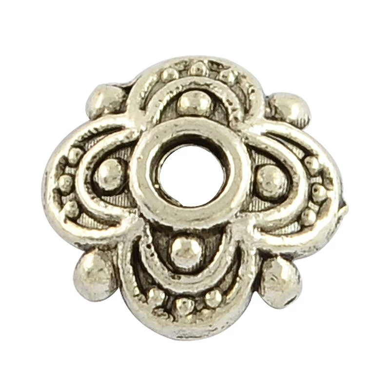 Mintás gyöngykupak, antik ezüst színű, 8 mm