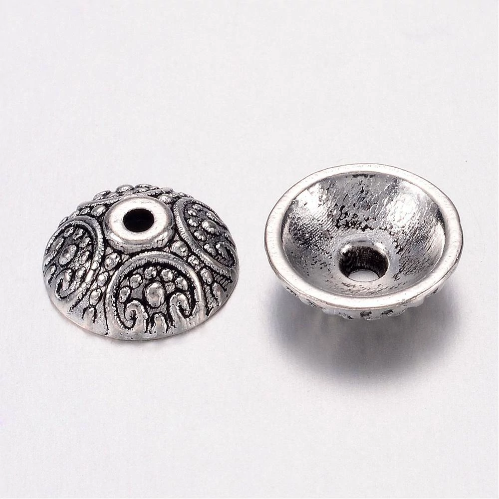Mintás kupola gyöngykupak, antik ezüst színű, 10 mm