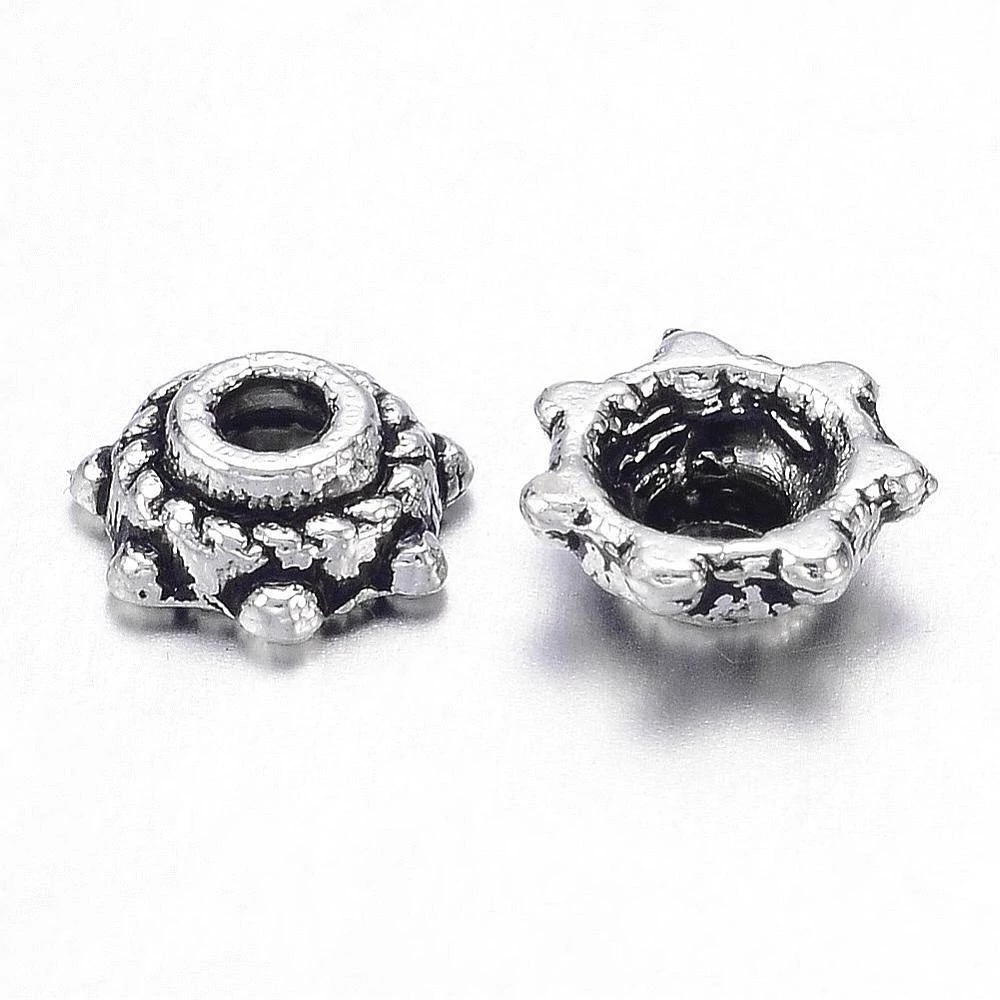 Kis recés pöttyös gyöngykupak, antik ezüst színű, 5 mm