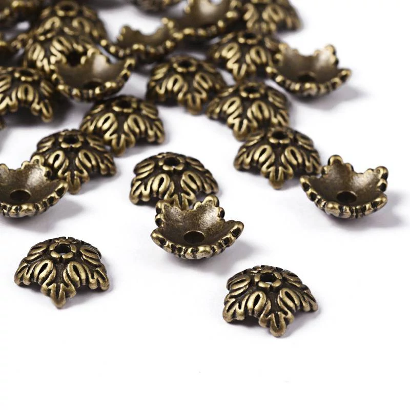 Mintás gyöngykupak, antik bronz színű, 10 mm