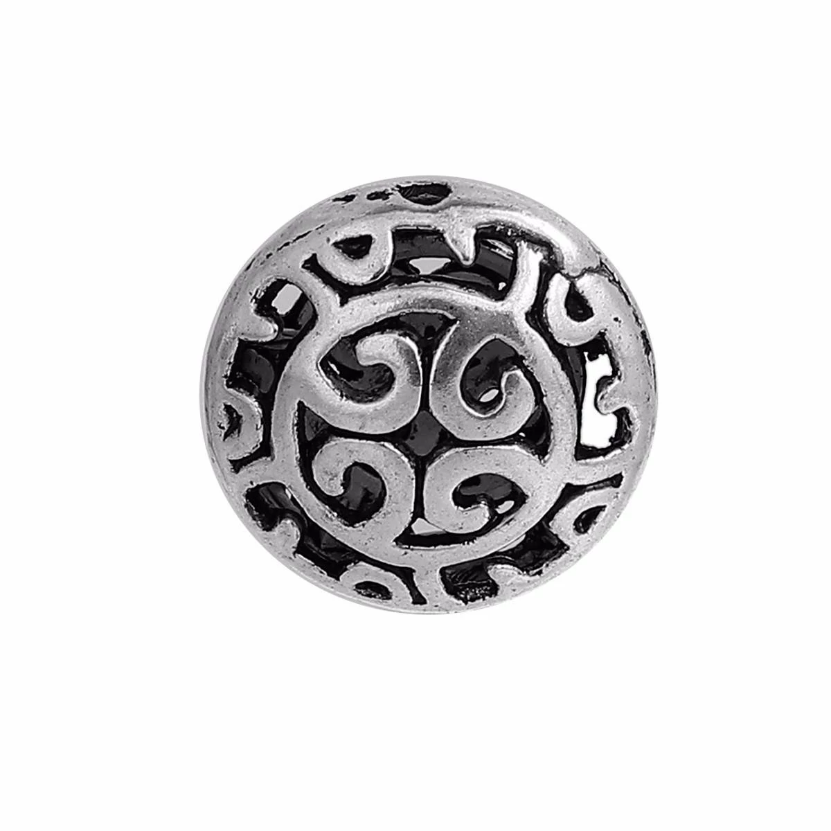 Díszes mintás korong köztes, antik ezüst színű, 16x8 mm