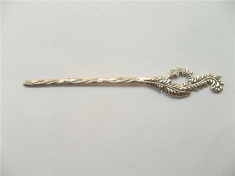 Levél mintás könyvjelző, hajtű, antik ezüst színű, 158 mm