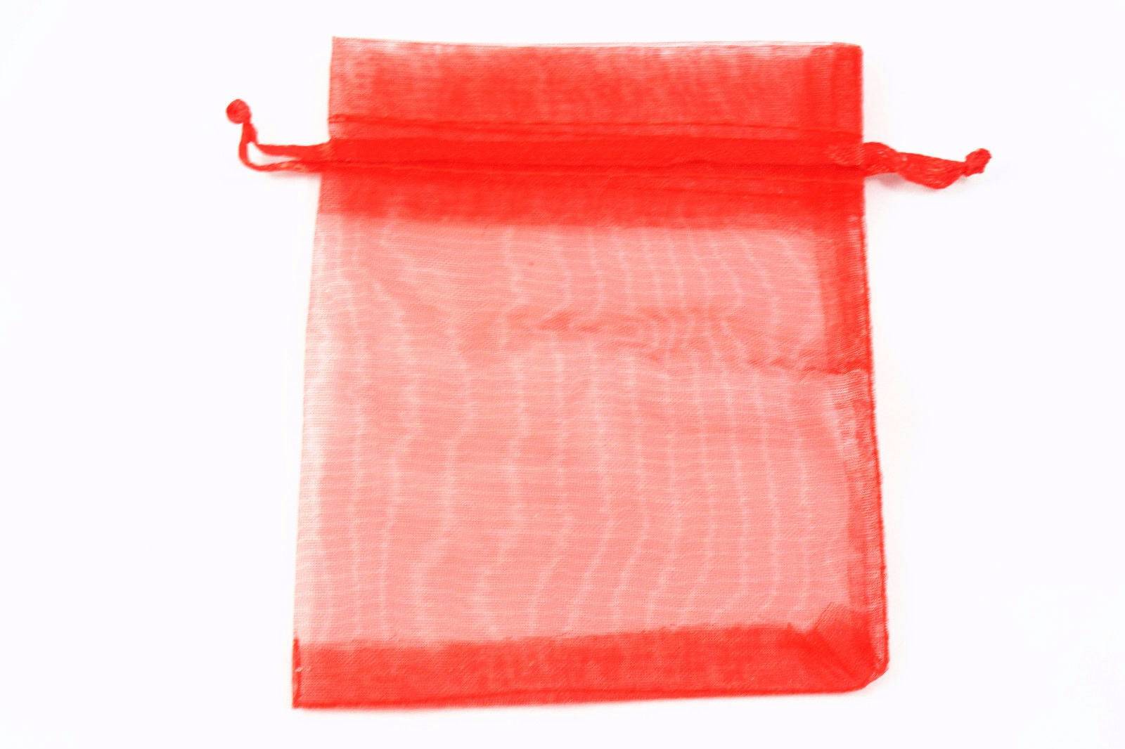 Piros organza tasak, ajándék zacskó, 9x7 cm
