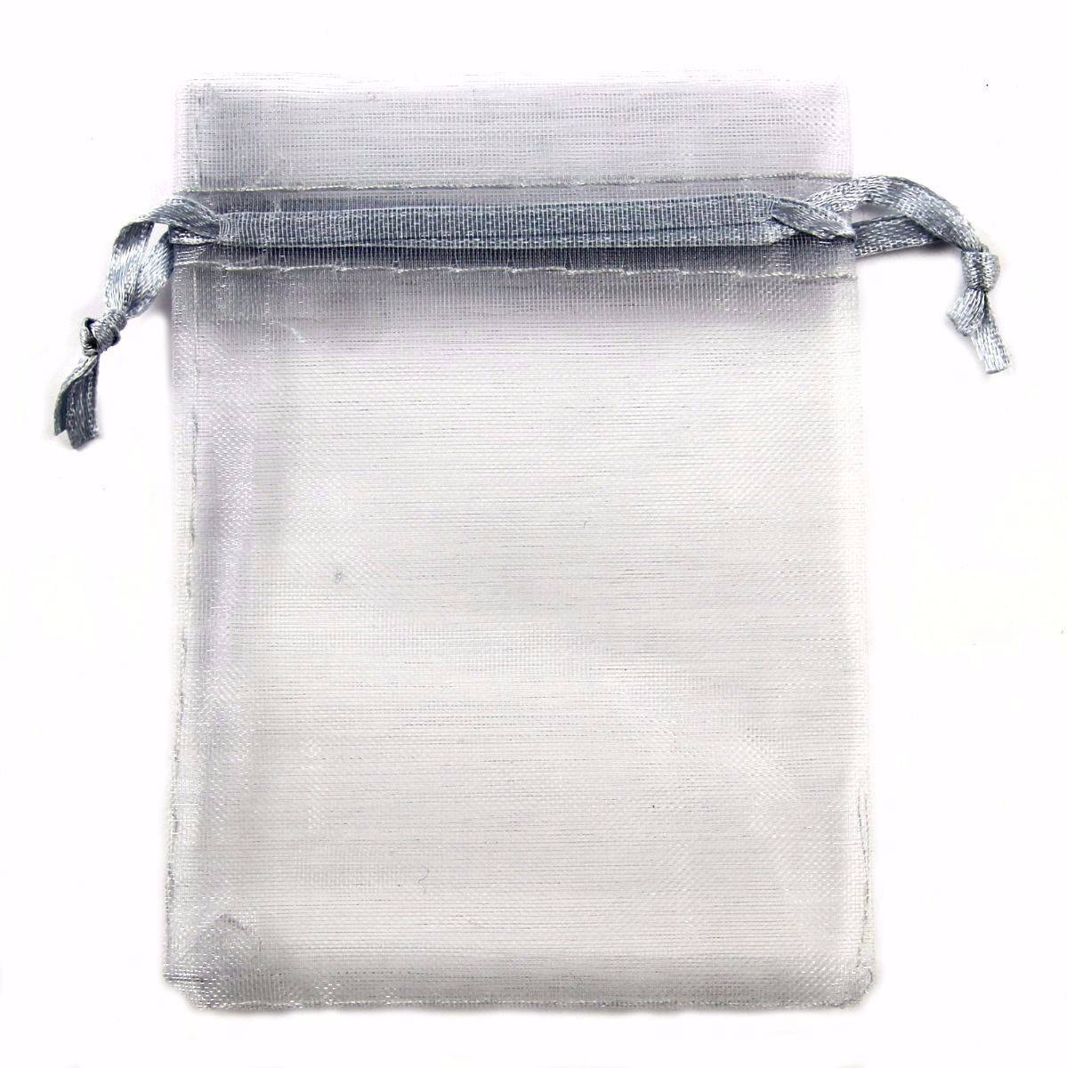Ezüstszürke organza ajándék tasak, zacskó,  12x10 mm