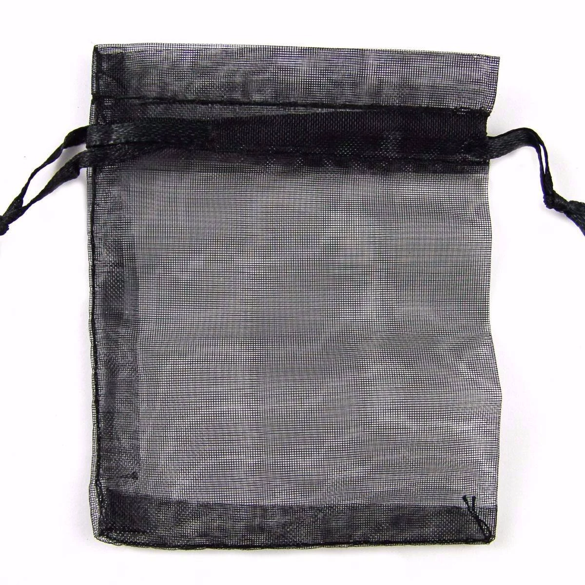 Fekete organza tasak, ajándék zacskó, 9x7 cm