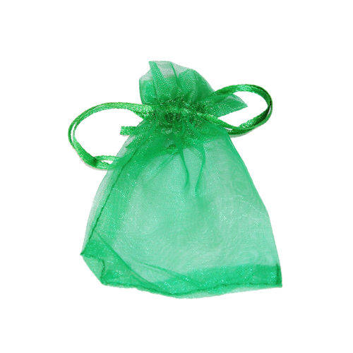 Zöld organza tasak, ajándék zacskó, 9x7 cm