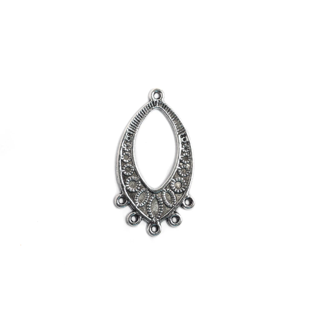 Hosszúkás összekötő, fülbevalóalap, medálalap, antik ezüst színű, 35x19 mm