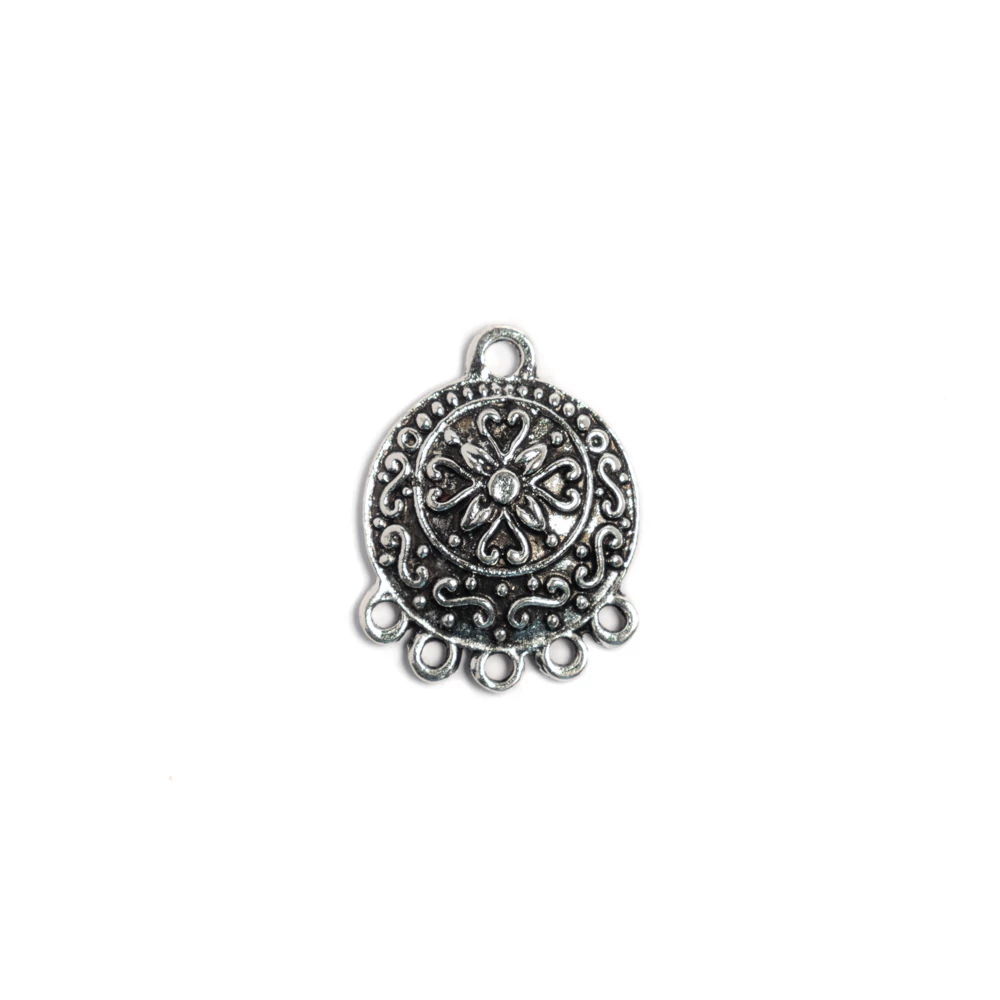 Kerek összekötő, fülbevalóalap, medálalap, antik ezüst színű, 26x21 mm