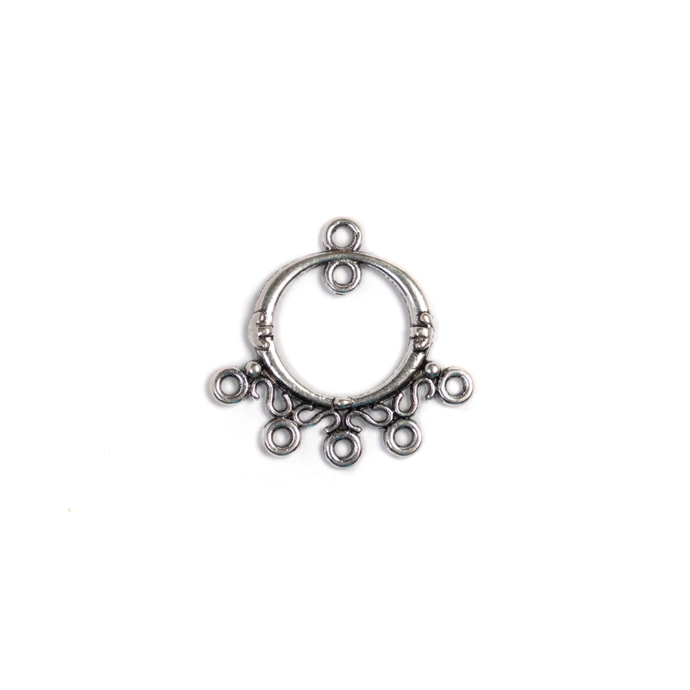 Kerek összekötő, fülbevalóalap, medálalap, antik ezüst színű, 26x21 mm