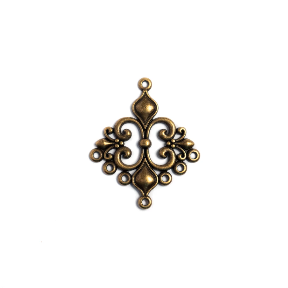 Díszes összekötő, fülbevalóalap, medálalap, antik bronz színű, 35x30 mm