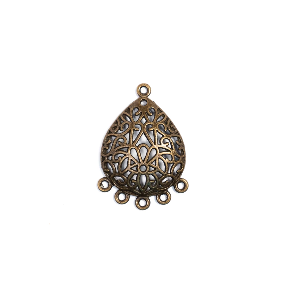 Mintás csepp összekötő, fülbevalóalap, medálalap, antik bronz színű, 35x35 mm