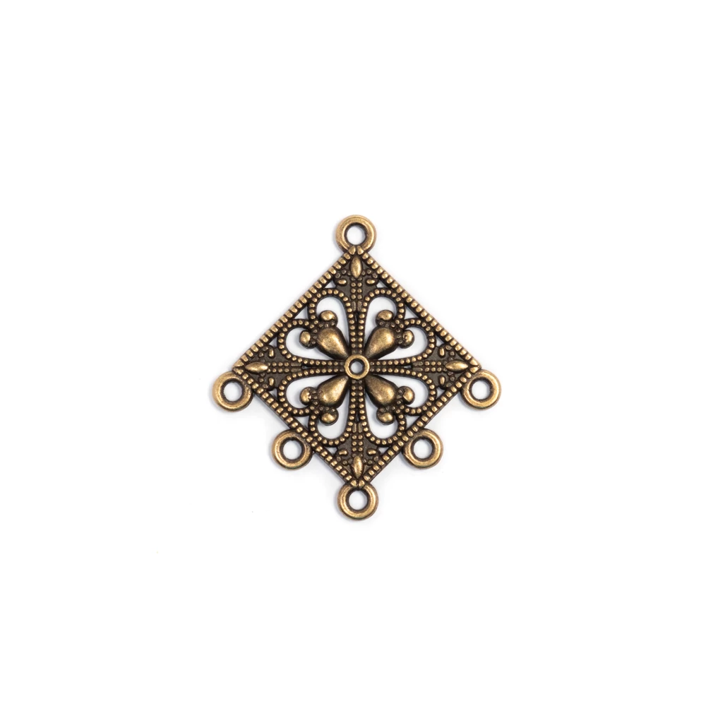 Négyzet összekötő, fülbevalóalap, medálalap, antik bronz színű, 35x34 mm