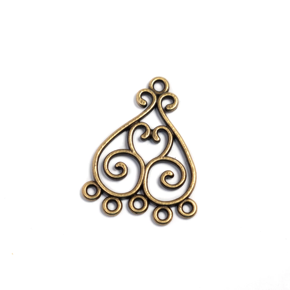 Díszes összekötő, fülbevalóalap, medálalap, antik bronz színű, 33x26 mm