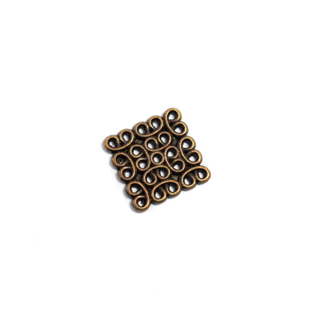 Négyzet összekötő, fülbevalóalap, medálalap, antik bronz színű, 15x15 mm