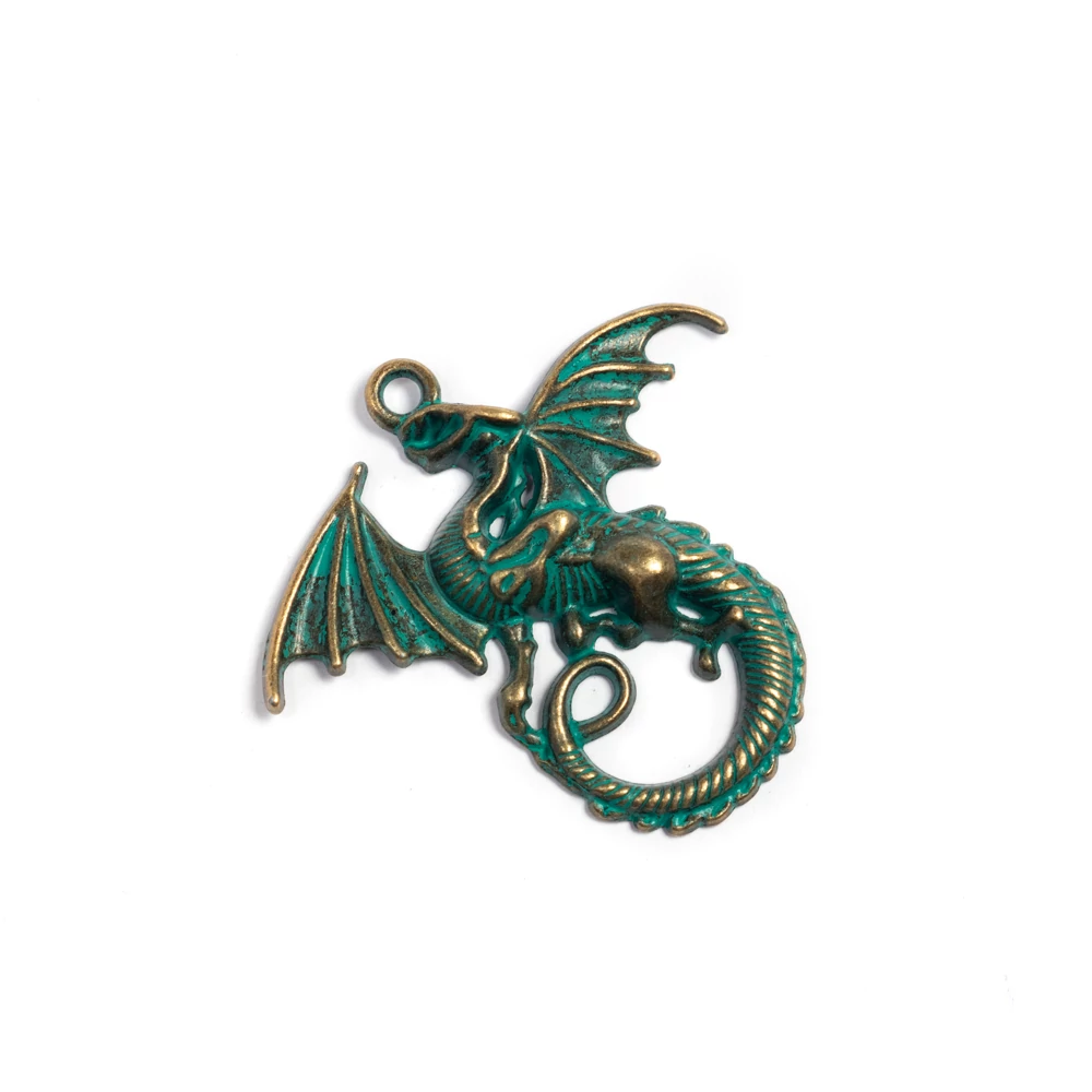 Sárkány medál, patina bronz színű, 43x45 mm