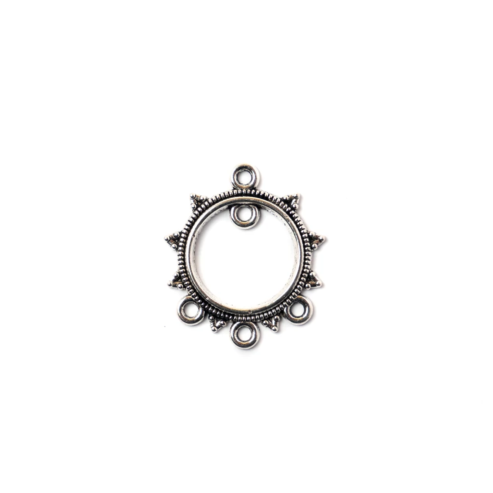Kerek összekötő, fülbevalóalap, medálalap, antik ezüst színű, 25x22 mm