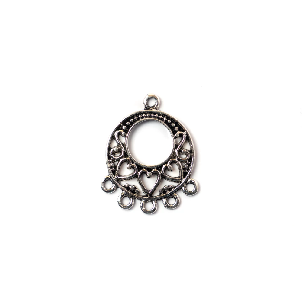 Kerek összekötő, fülbevalóalap, medálalap, antik ezüst színű, 25x22 mm