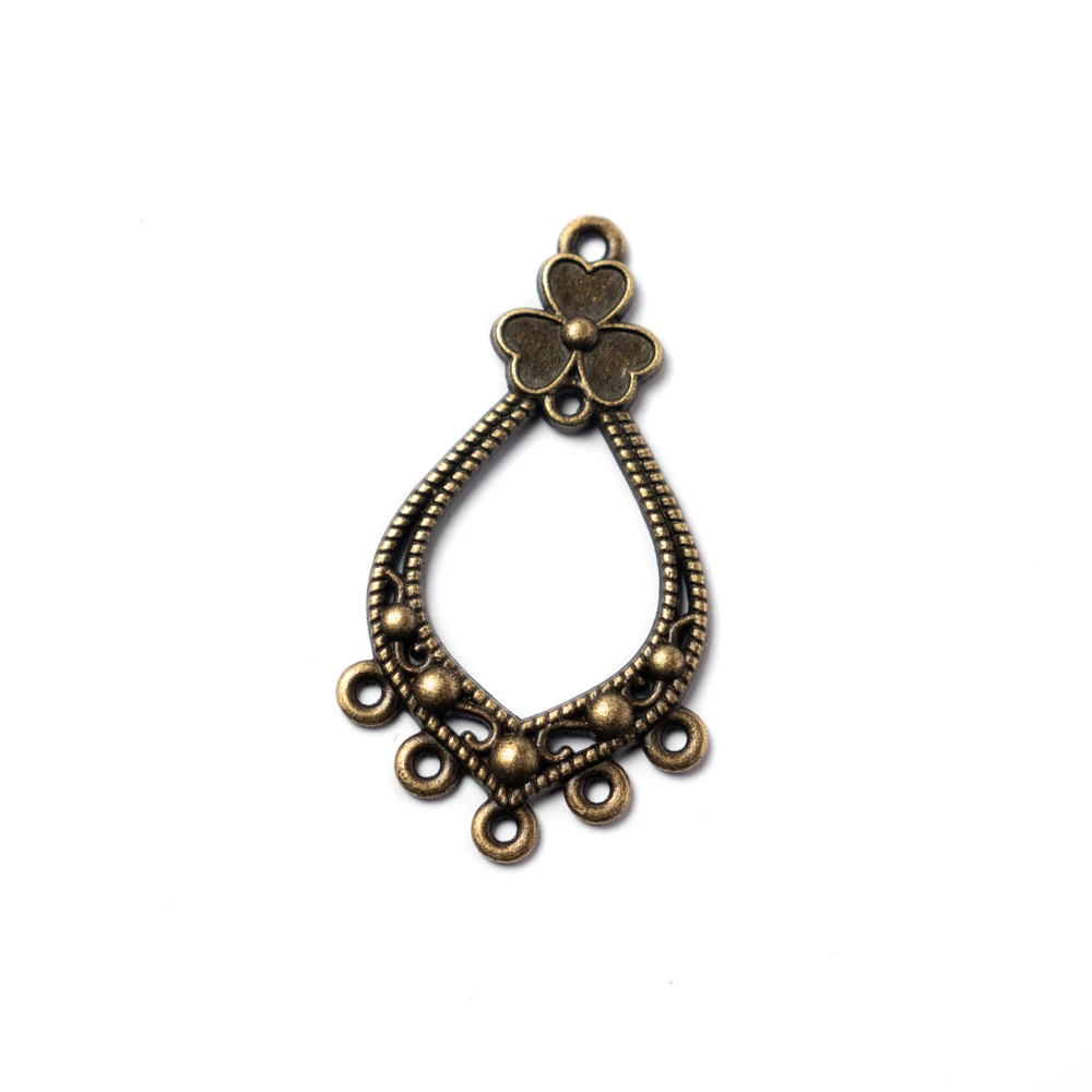 Virágos csepp összekötő, fülbevalóalap, medál, antik bronz színű, 42x23 mm