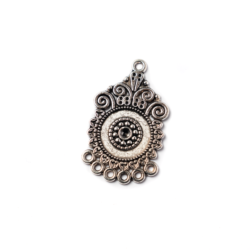 Mintás összekötő, fülbevalóalap, medál, antik ezüst színű, 37x22 mm