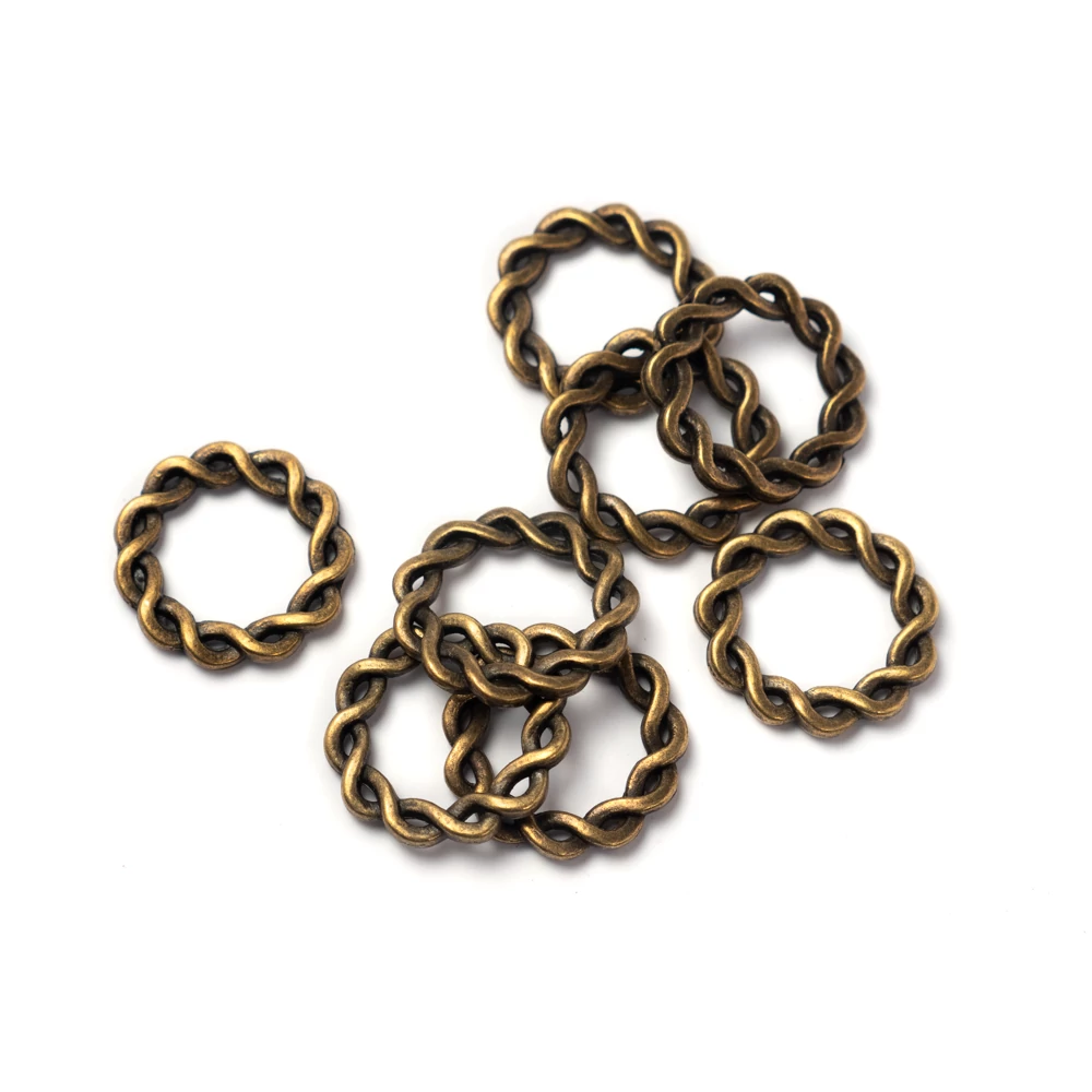 Csavart karika összekötő, fityegő, medál, antik bronz színű, 22 mm