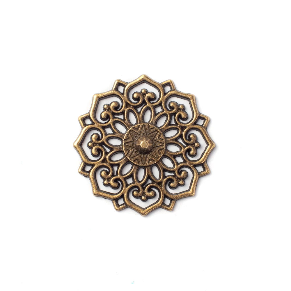 Virág összekötő, fityegő, medál, antik bronz színű, 30 mm