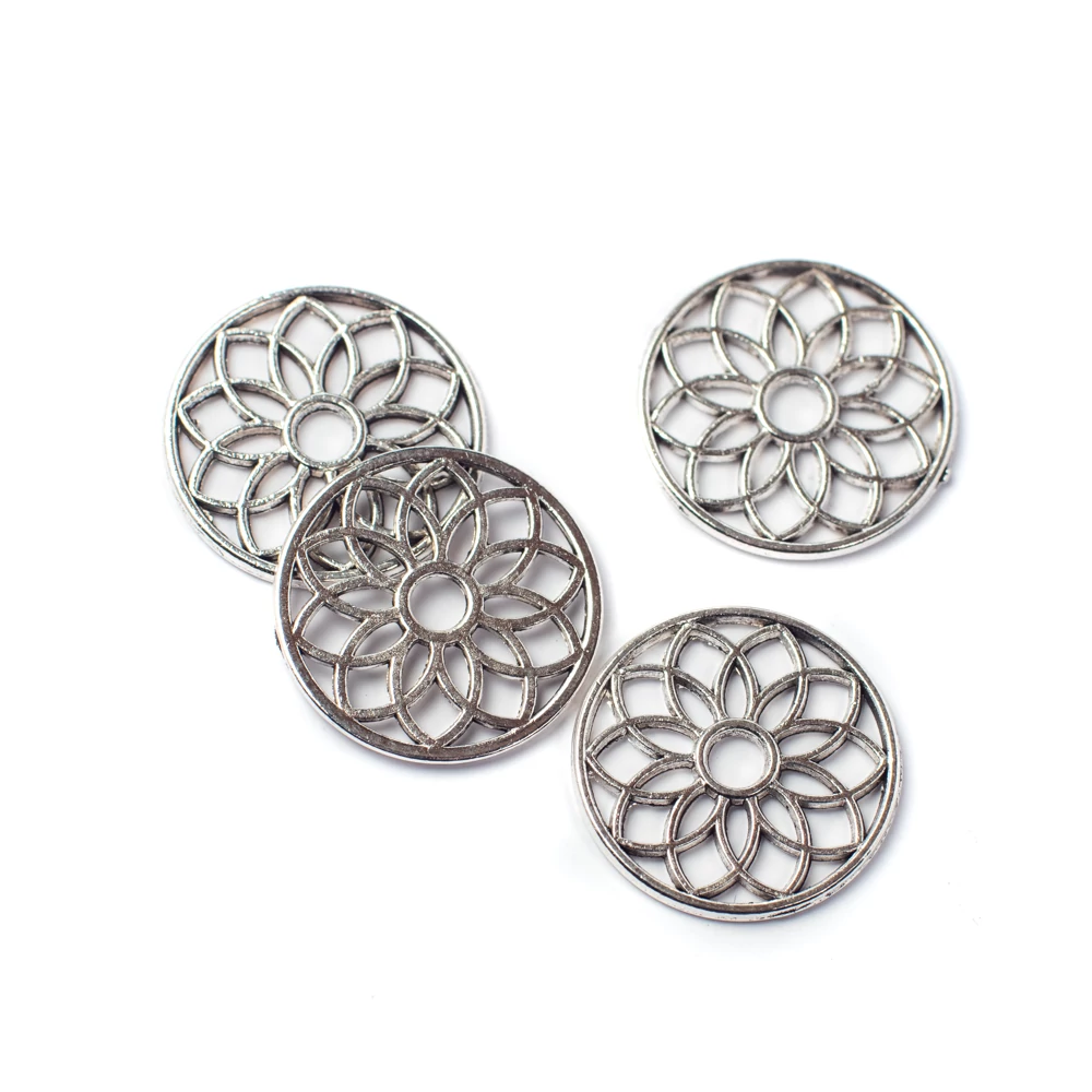 Élet virága összekötő, medál, fityegő, antik ezüst színű, 17 mm