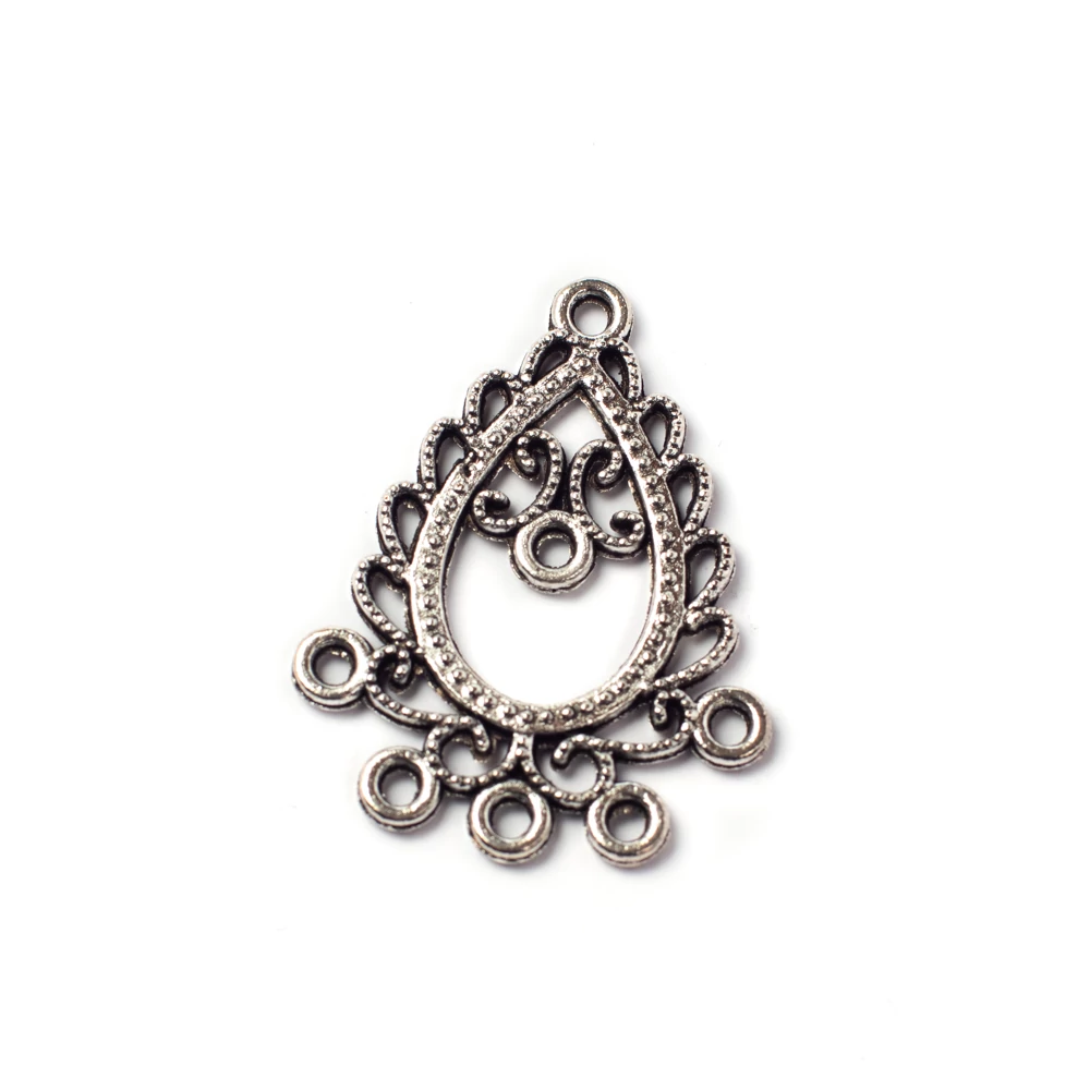 Mintás csepp összekötő, fülbevalóalap, medálalap, antik ezüst színű, 29x23 mm