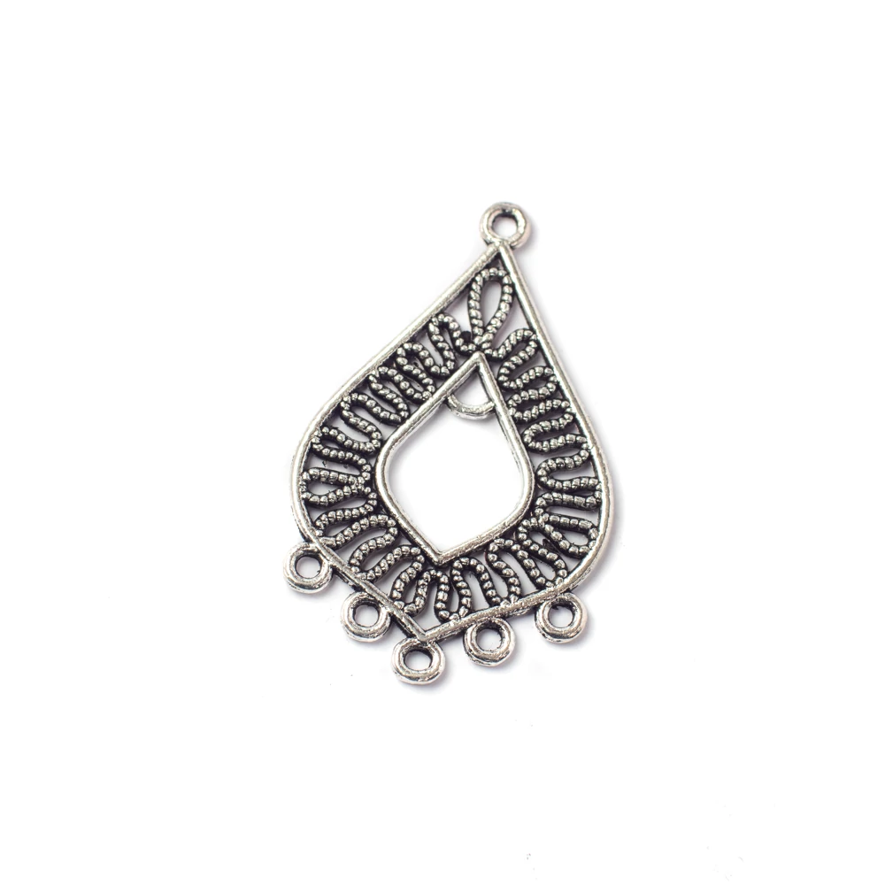 Csepp összekötő, fülbevalóalap, medálalap, antik ezüst színű, 35x32 mm