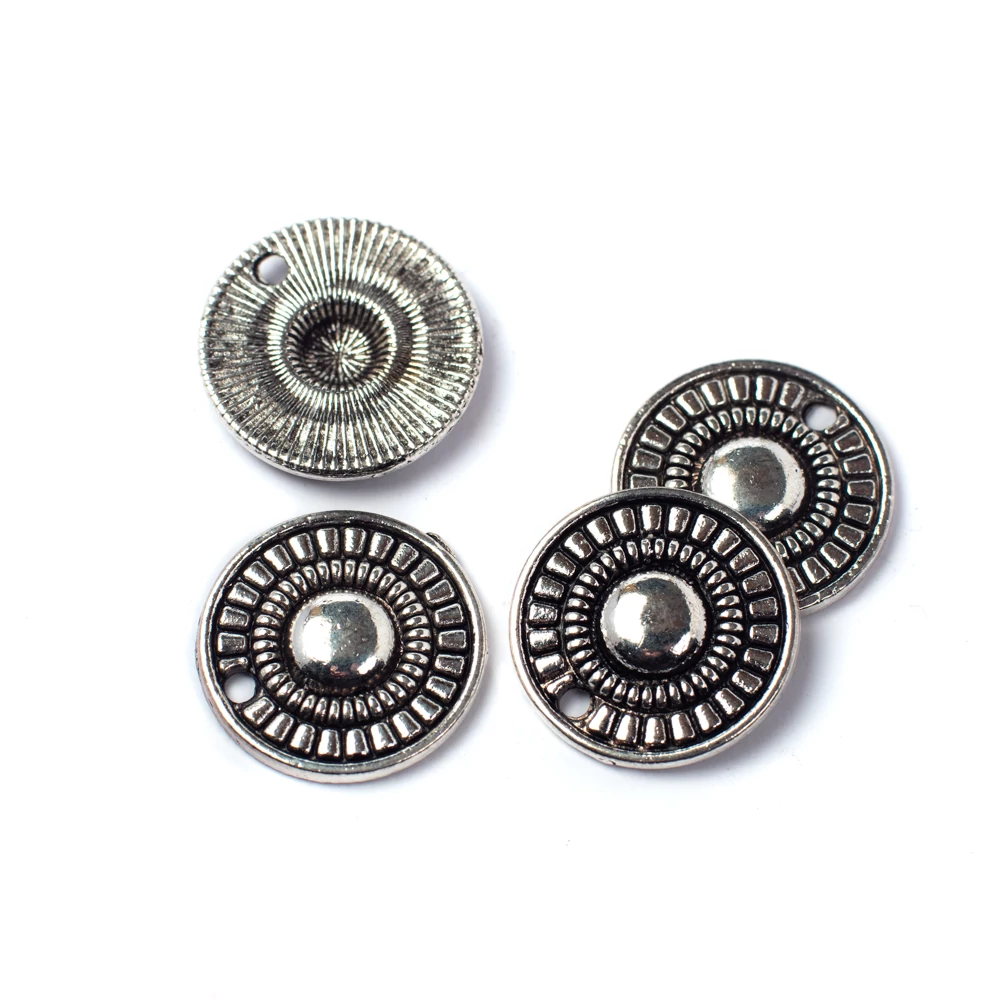 Kerek, mintás fityegő, medál, antik ezüst színű, 16 mm