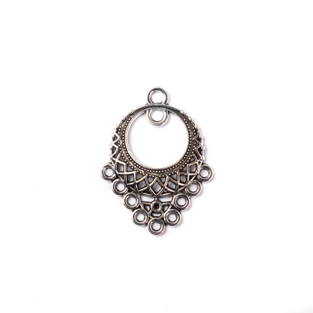 Mintás összekötő, fülbevalóalap, medálalap, antik ezüst színű, 37x24 mm
