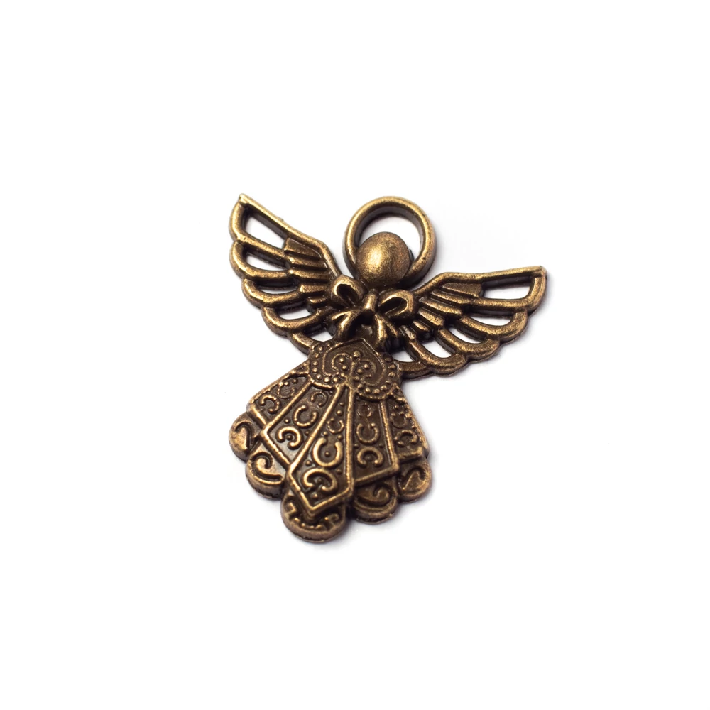 Angyal fityegő, medál, antik bronz színű, 27x23 mm