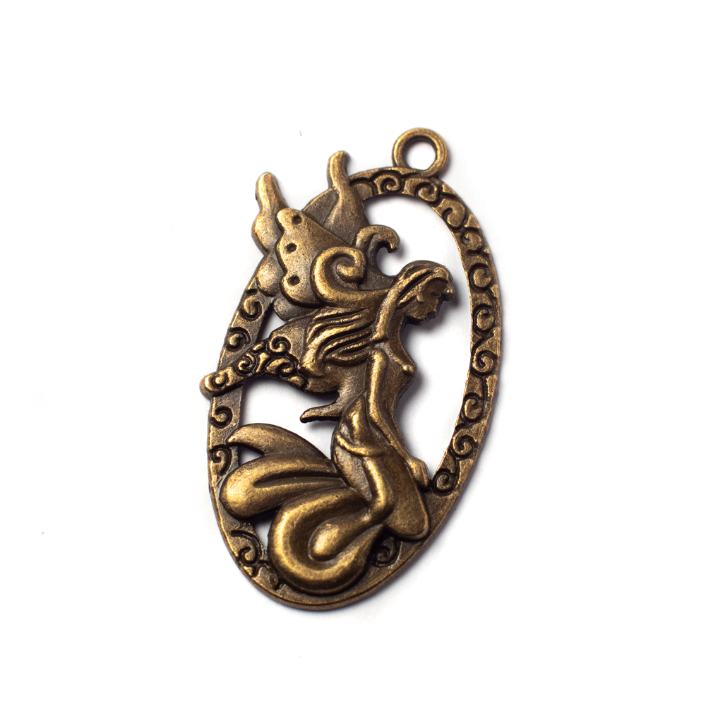 Angyal, tündér fityegő, medál, antik bronz színű, 45x26 mm
